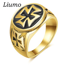 Liumi anel masculino estilo vintage punk em liga, anel com cruz de ferro dourada, preta e prateada, joias de hip hop lr886 2024 - compre barato