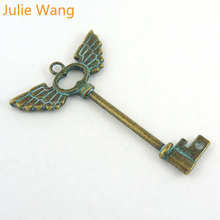 Julie Wang 5PCS Angel Wings Key Charms Antique Green Patina Vintage Necklace Bracelet Findings Jewelry Making Keychain Decor 2024 - buy cheap