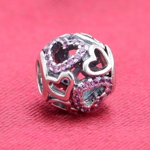 authentic 925 sterling silver openwork pink heart charms pave zircon beads Fit Original Pandora Charms Bracelet jewelry 5747 2024 - buy cheap