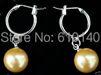 AAA Dangle Natural Yellow 10mm Sea Shell Pearl Earring Plated Silver Hook 2024 - buy cheap