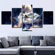 Wall Art Modular Canvas Pictures Poster HD Print 5 Pieces Angel Girl Play The Violin And Moon Night View Paintings Decor Bedroom 2024 - buy cheap