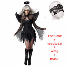 2019 carnival Halloween Costumes Women Cosplay dress Fantasy Party Fancy Dress Adult White Black Angel Costume Wings headwear 2024 - buy cheap