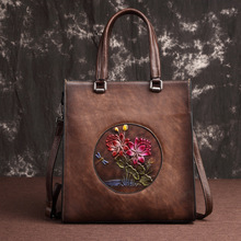 High Quality Genuine Leather Tote Bags Women Handbag Lotus Pattern Design Cowhide Shoulder Messenger Female Crossbody Bag 2024 - buy cheap