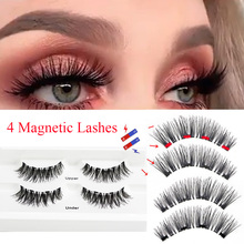 4 Pcs Handmade Full Coverage Four Magnetic False Eyelashes Glue-free Wispy Cross Long Fake Lashes Eye Extension Makeup Tools 2024 - buy cheap