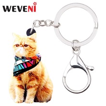 WEVENI Acrylic Scarf Orange Cat Kitten Key Chains Keychains Rings Cute Animal Jewelry For Women Girls Holder Bijoux Charms Gift 2024 - buy cheap