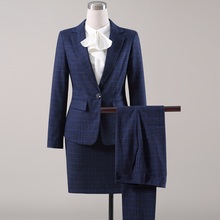 ACRMRAC Women suits blue grid winter Slim Long sleeve jacket Suit pants OL Formal Women pants suits Womens business suits 2024 - buy cheap