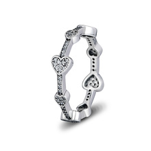 Anéis de prata esterlina 925 genuína, anel chamativo de corações para mulheres, joia statement para casamento e noivado, presente de festa 2024 - compre barato