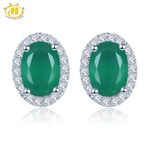 Hutang 7.18ct Natural Green Agate Stud Earrings 925 Silver Fine Gemstone Jewelry Vintage Design for Women's Best Gift New 2019 2024 - buy cheap