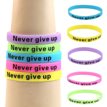 Glow In Dark Silicone Rubber Elasticity Sport Wristband Never Give Up Print Unisex Cuff Bracelet Candy Color 2024 - buy cheap