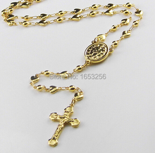 4mm Gold Sweet Heart Link Chain Stainless Steel Jesus Crucifix Cross Rosary Necklace Pendant  Fashion Women  Jewelry 2024 - buy cheap