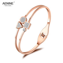 AENINE Trendy Geometry Stainless Steel Rhinestone Cuff Bangles Bracelets Jewelry For Women Valentine's Day Gift AB18058 2024 - buy cheap
