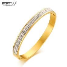 BOBOTUU Stainless Steel 3 Colors Cuff Bracelets & Bangles For Women Trendy 3 Rows Crystal Stone Bangle Jewelry Bilezik BB18166 2024 - buy cheap
