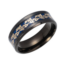 Anel masculino com dragão chinês, joia azul preta fashion anéis de aço inoxidável joias da moda atacado dropshipping 2024 - compre barato