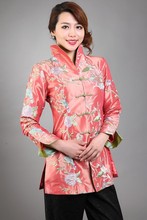 Jaqueta feminina de seda e cetim, especial, laranja, manga longa, bordado, floral, tamanhos p a 4, revestimento 2024 - compre barato