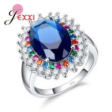 Anillo de Plata de Ley 925 de alta calidad, anillo de boda de cristal azul de princesa, joyería de marca para mujeres elegantes 2024 - compra barato