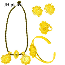 JHplated Ethiopian Coin Sets Jewelry Necklace Earrings Ring Gold Color Eritrea African Bridal Wedding Gift for Women 2024 - buy cheap