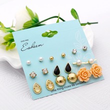 MINHIN 9 Pairs Stud Earrings Sets Wedding Jewelry Gold Elegant Earrings Women Piercing Simulated Pearl Flower Earrings Femme 2024 - buy cheap