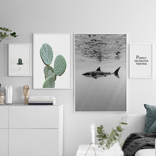 Home Decor Canvas Paintings Nordic Black And White Plant Cactus Shark Pictures Wall Art Printed Modular Poster For Living Room 2024 - buy cheap