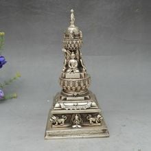 Tibetan Silver Copper Tsongkhapa Foo Dog Buddha Stupa Pagoda Tower Dagoba Four Sided Buddha Statue 2024 - buy cheap