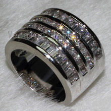 Vecalon Casamento anel Moda Zircon cz anel de Noivado do corte Da Princesa 5A anel Band para Mulheres 10KT Ouro Branco Cheio de Dedo Partido anel 2024 - compre barato