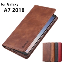 Azns estojo de couro de atração magnética pu, capa carteira com coldre para samsung galaxy a7 2018 a750f a750 2024 - compre barato