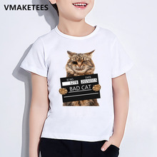 Детская летняя забавная футболка с короткими рукавами для мальчиков и девочек детская футболка с принтом «Bad Cat» Повседневная Удобная одежда для малышей HKP2206 2024 - купить недорого