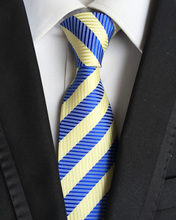 Top Designer Tie 8cm Gentlemen Formal Necktie Fashion Striped Ties Blue with Yellow Diagonal Stripes 2024 - buy cheap