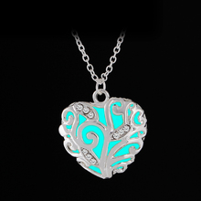 Glow In The Dark Locket Silver Hollow Glowing Stone Heart Pendant Statement Chocker Pendants Necklace For Women Jewelry 2024 - buy cheap