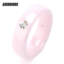 2018 Romantic Clear Light Pink Ceramic Crystal Simple Ring 6MM Smooth One Crystal Pinkc Color Women Rings Wedding Jewelry 2024 - buy cheap