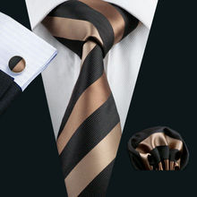 LS-585-Corbata de seda a rayas para hombre, corbata clásica de tejido Jacquard con pañuelo y gemelos, conjunto para boda Formal, fiesta de negocios 2024 - compra barato