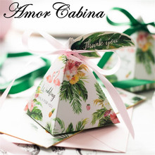 50 шт Фламинго лес зеленый лист цветок Пирамида Свадьба как коробка конфет шоколадная Подарочная коробка лента Этикетка товары для вечеринок 2024 - купить недорого