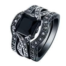 black new cross 3pcs ring sets jewelry vintage fashion gift square black czech zircon wedding Engagement Ring set Distribution 2024 - buy cheap