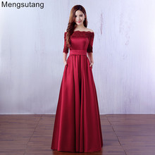 Robe De Soiree 2022 Wine Red Lace Embroidery Luxury Satin Half Sleeved Long Evening Dress Elegant Banquet Prom Dress 2024 - buy cheap