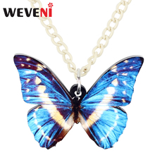WEVENI Statement Acrylic Blue Morpho Cypris Butterfly Necklace Pendant Sweater Choker Insect Jewelry For Women Girls Gift Bijoux 2024 - buy cheap