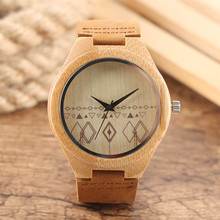 Bamboo Wooden Men's Watches Leather Band Quartz Wrist Watch Men Creative Compass Pattern Fashion Casual Male Clock Gift New 2024 - buy cheap