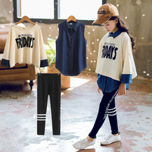 Hot Girls Spring Fall 3 Pcs Set Korean Children's Wear Kids Korean Vest Coat + Loose T-shirt + Leggings Fashionable Clothes X245 2024 - buy cheap