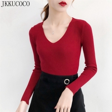 JKKUCOCO Women Sweaters Deep V-neck elastic slim Solid sweater new Knitted sweaters Women Pullovers Sweaters 6 Colors S-XL 2024 - buy cheap
