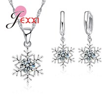 Colgante con forma de copo de nieve para mujer, cadena de plata, conjunto de pendientes, joyería de Navidad, elegante y romántico 2024 - compra barato