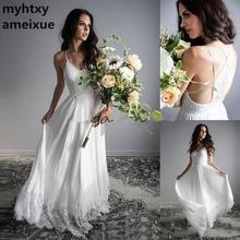 Lace Vestido De Noiva 2022 Spaghetti Straps Chiffon Beach Wedding Dress Robe De Mariee Bride Gown Pink Bride 2024 - buy cheap