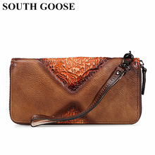 SOUTH GOOSE-cartera de piel auténtica para hombre y mujer, cartera larga con varias tarjetas, bolso de mano de alta calidad, monedero 2024 - compra barato