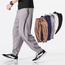 New Top quality Men's Summer Casual Pants Natural Cotton Linen Trousers White Linen Elastic Waist Straight Men Casual Pants 2024 - buy cheap
