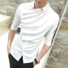 Camisa masculina de outono 2019, camisa estilo coreano slim fit, manga comprida, design frontal para noite, smoking, camisa para homens 2024 - compre barato