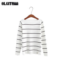 2020 Hot Sale Long Sleeve Slash Neck Sweaters All-Match Slim Striped Knitting Women Sweater Pullover SW282 2024 - buy cheap