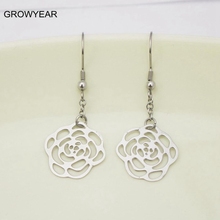 Wholesale Jewelry Stainless Steel Dangle Earring Romantic Hollow Out  Coral Rose Flower Drop Earrings 2015 For Women Girls 2024 - buy cheap