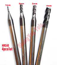 4 pçs/set 1 mm, 2 mm, 3 mm, 4 mm hrc45 4 flautas plano end mills Bit espiral de fresagem cortador ferramentas Carbide CNC fresas fresa de topo 2024 - compre barato