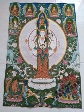 Антикварная парча (тибетская Тантра секта. Тысяча рук и тысяча глаз Guanyin) украшение для дома, подвесная картина 2024 - купить недорого