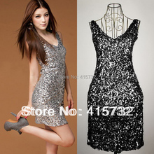 Free Shipping 2022 Sexy V-neck Fashion Mini Disco Dress Paillette Elastic Sleeveless Dress Short Sequined Party Dress For Women 2024 - buy cheap