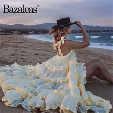 Женское платье Bazaleas, винтажное кружевное платье с открытой спинкой и большим плиссированным поясом на лето 2024 - купить недорого