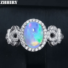 Zhhiry anel de prata esterlina 925 pura natural opala de fogo, anel com pedra preciosa colorida para mulheres 2024 - compre barato