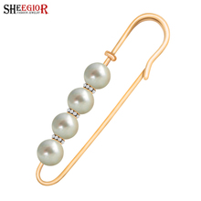 SHEEGIOR Korean Big Pearls Gold Brooch Pins for Women Men Cardigan Buckle Accessories Lovely Long Brooches Clothing Jewelry Gift 2024 - buy cheap